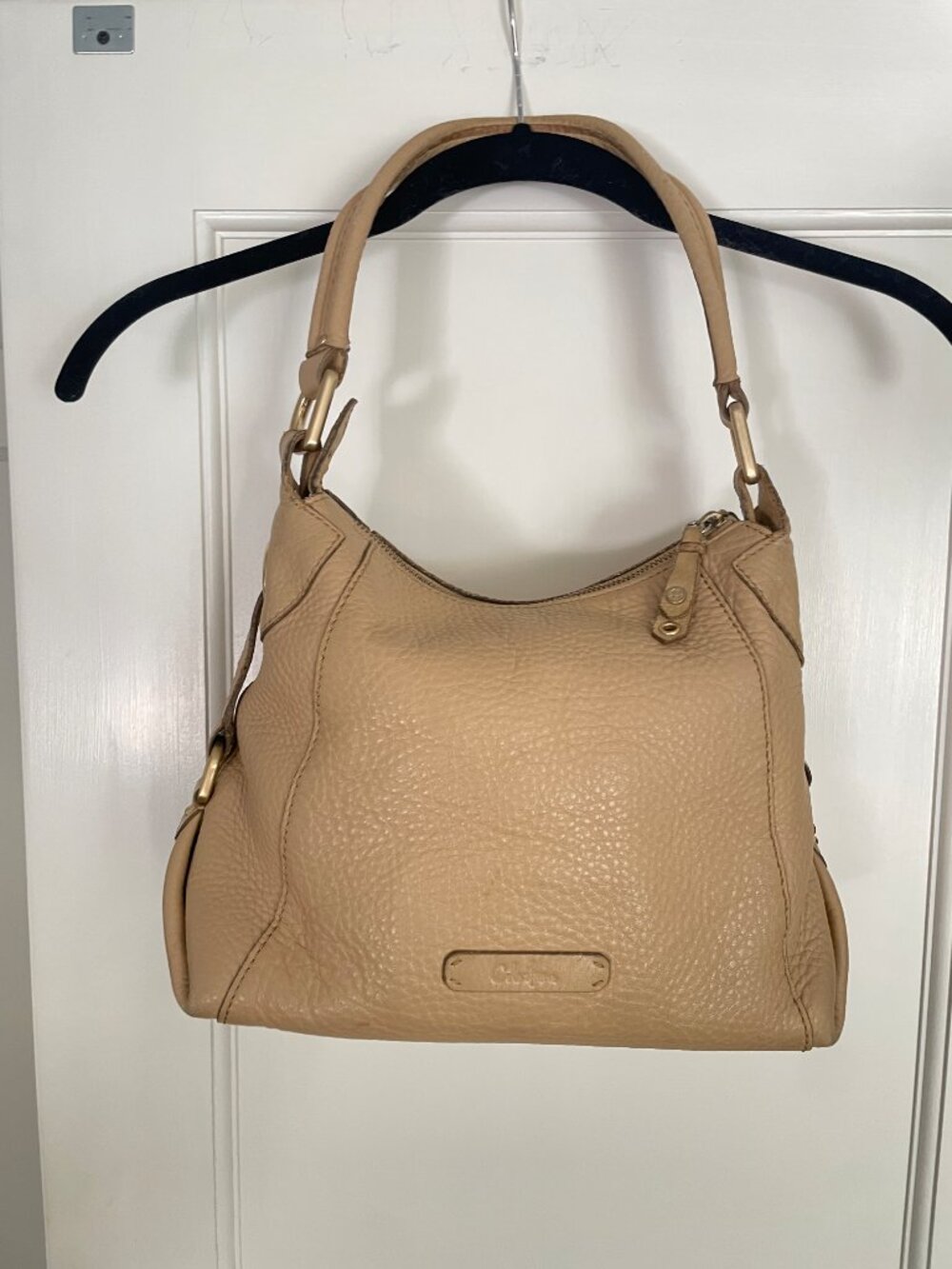 Cole Haan Tan Pebbled Leather Hobo Shoulder Bag Y2K